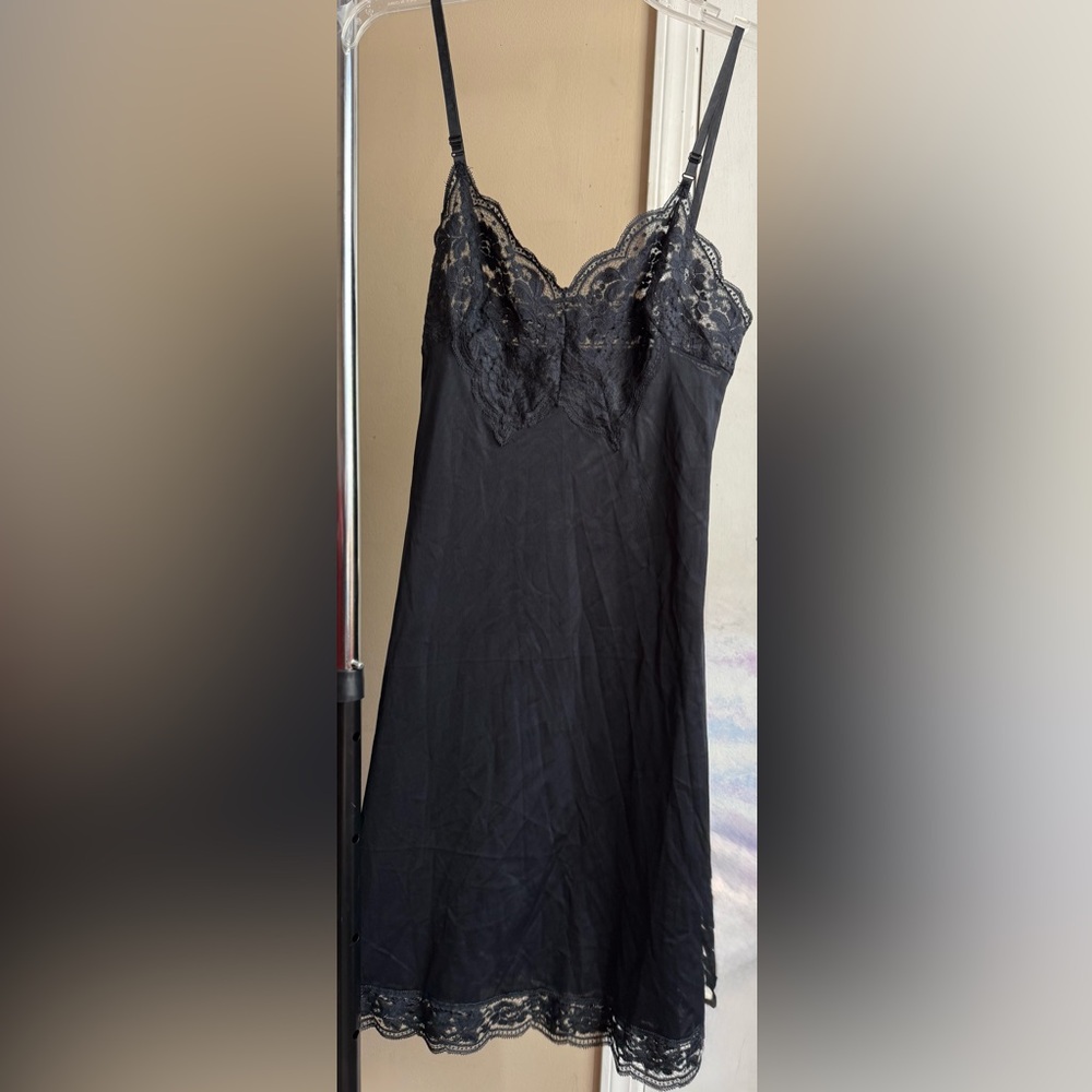 Vintage Vassarette Black Lace Chemise